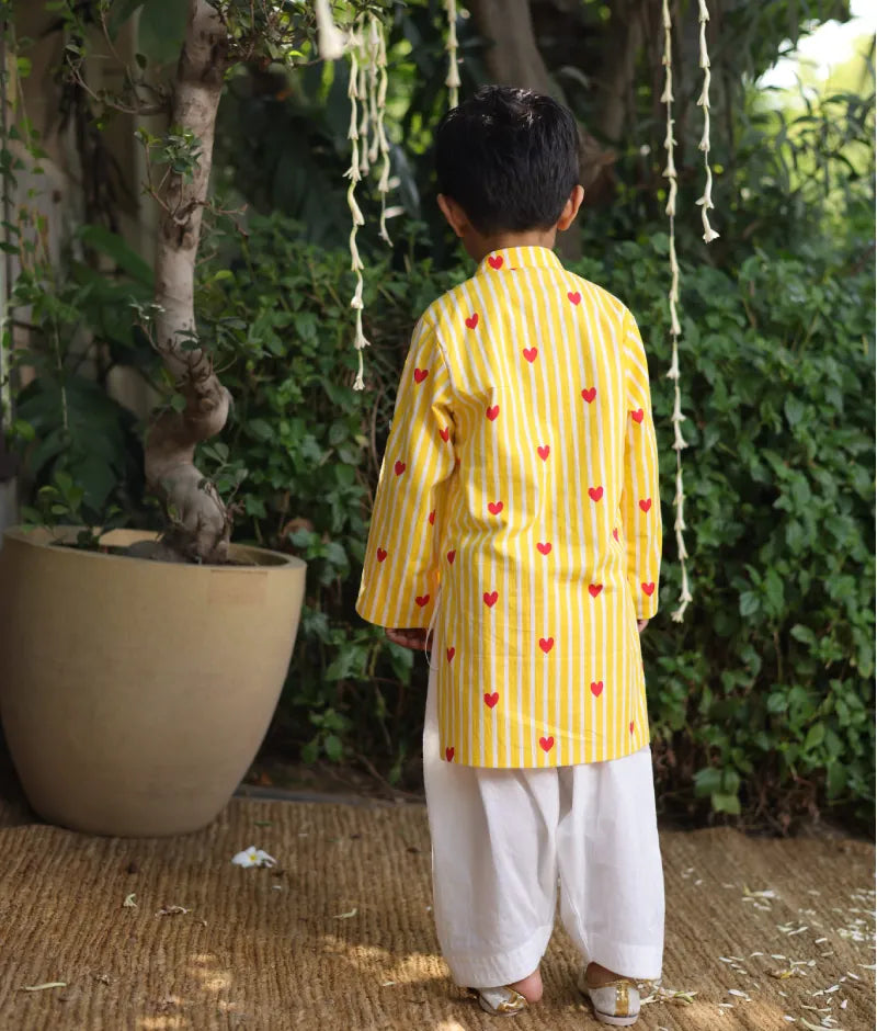 Pret Yellow Hearts & Stripe Printed Kurta with Salwar