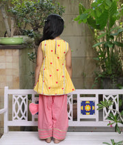 Pret Yellow Hearts & Stripe Printed Kurti with Coral Farshi Salwar