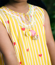 Pret Yellow Hearts & Stripe Printed Kurti with Coral Farshi Salwar