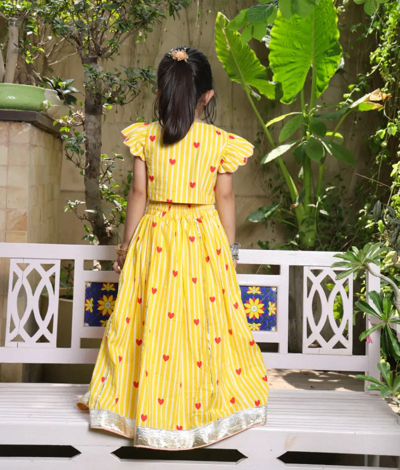 Pret Yellow Hearts & Stripe Printed Lehenga Set