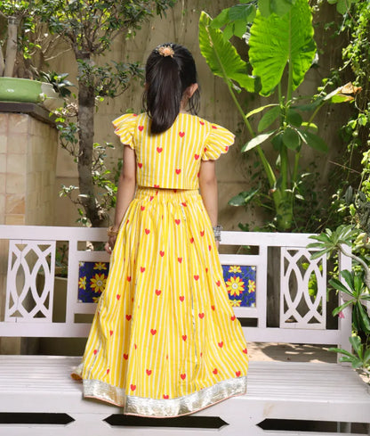 Pret Yellow Hearts & Stripe Printed Lehenga Set