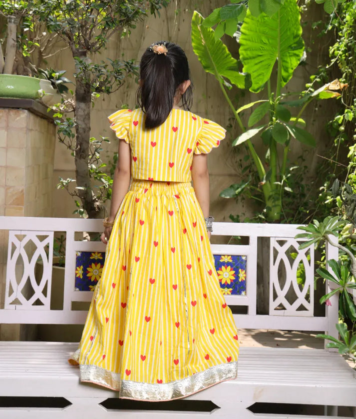 Pret Yellow Hearts & Stripe Printed Lehenga Set