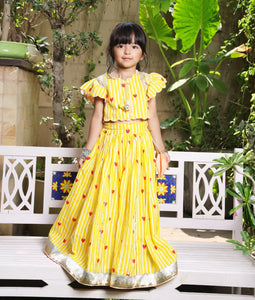 Pret Yellow Hearts & Stripe Printed Lehenga Set