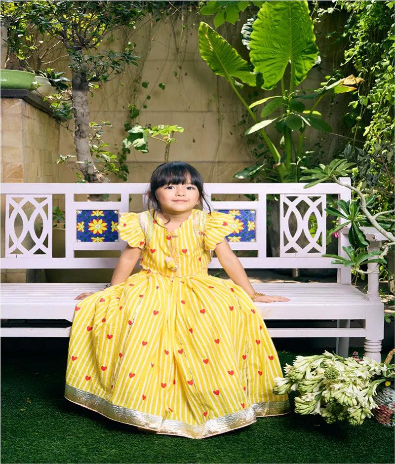 Pret Yellow Hearts & Stripe Printed Lehenga Set