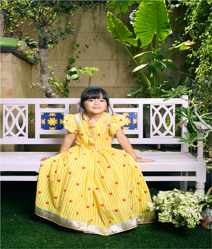 Pret Yellow Hearts & Stripe Printed Lehenga Set