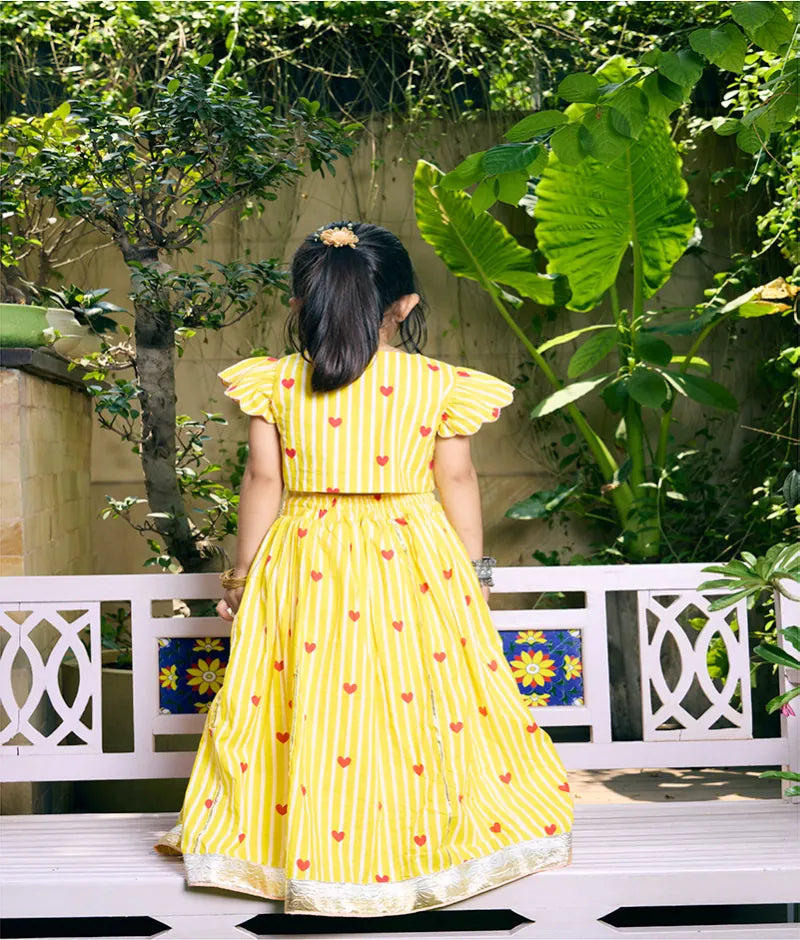 Pret Yellow Hearts & Stripe Printed Lehenga Set