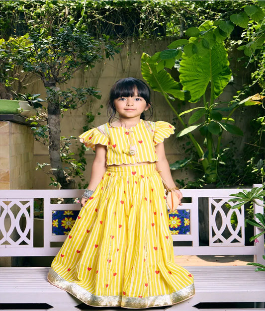 Pret Yellow Hearts & Stripe Printed Lehenga Set