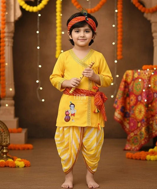 Pret Yellow Kurta with Krishna Dhoti for Boys