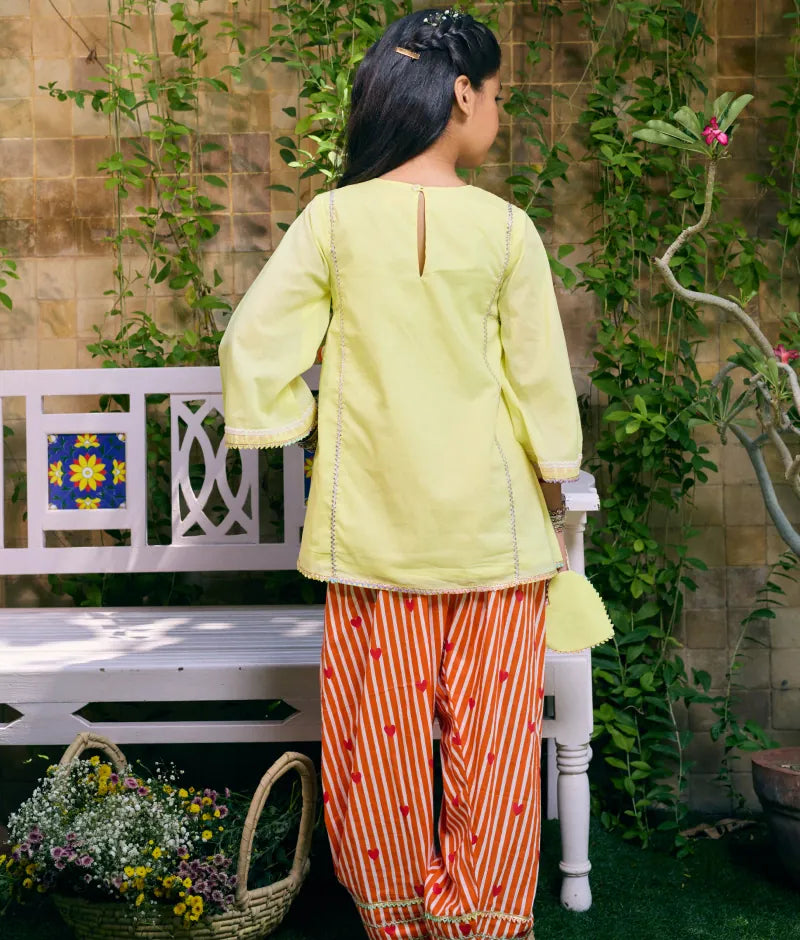 Pret Yellow Kurti with Hearts Printed Farshi Salwar