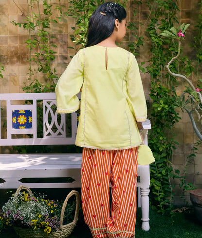 Pret Yellow Kurti with Hearts Printed Farshi Salwar