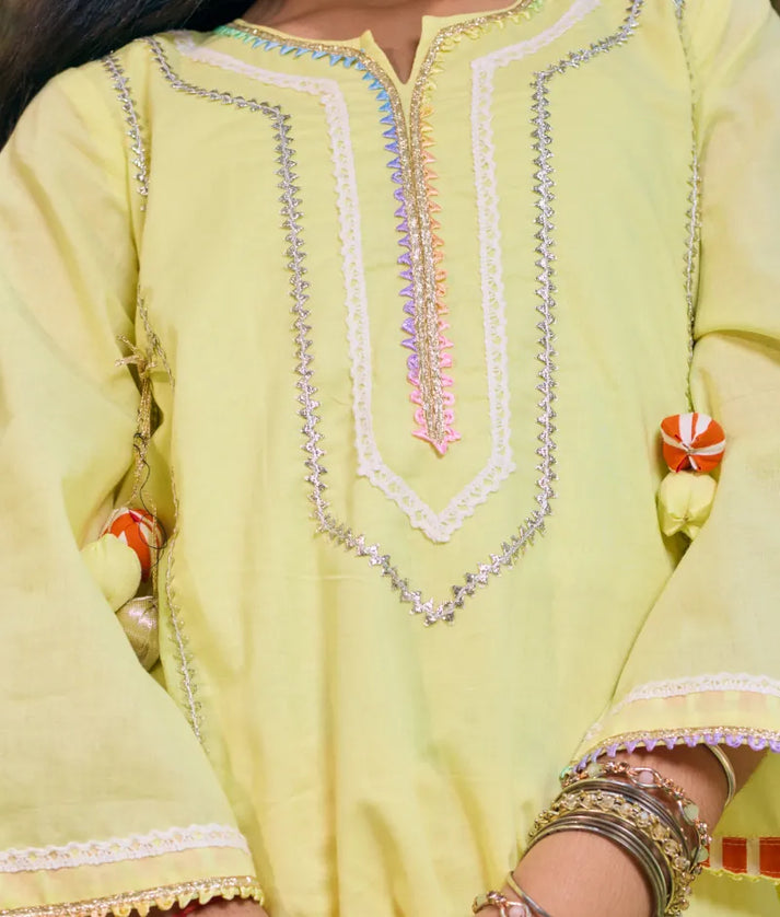 Pret Yellow Kurti with Hearts Printed Farshi Salwar