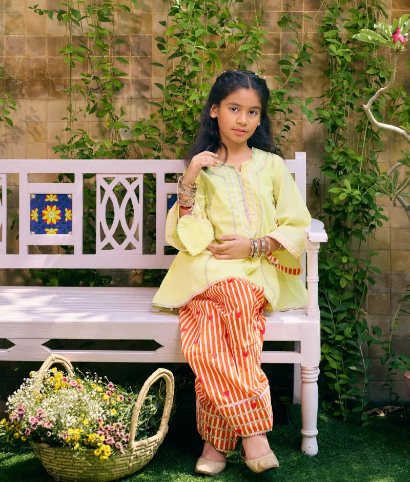 Pret Yellow Kurti with Hearts Printed Farshi Salwar