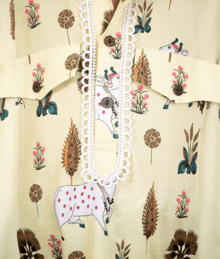 Pret Yellow Nandi Printed Kurta with Pant for Boys