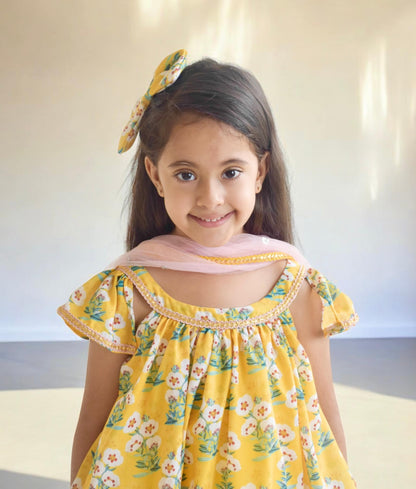 Pret Yellow Printed Kurti with Dhoti