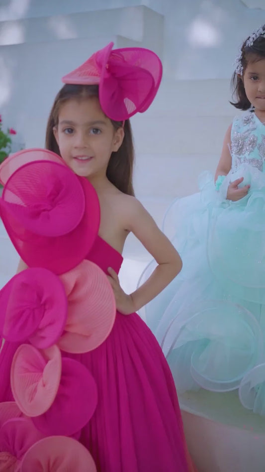 Pleated Coral Delight Gown for Girls