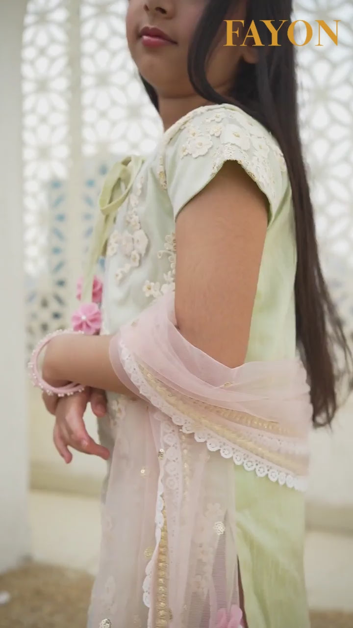 Shop Pista Green Embroidery Pink Boti Net Sharara with Kurti Boti Net  Dupatta for Girls  FayonKids