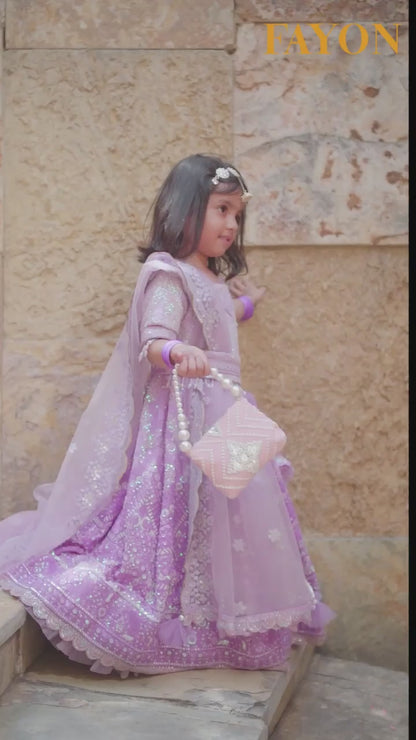Lilac Thread Work Lehenga for Girls