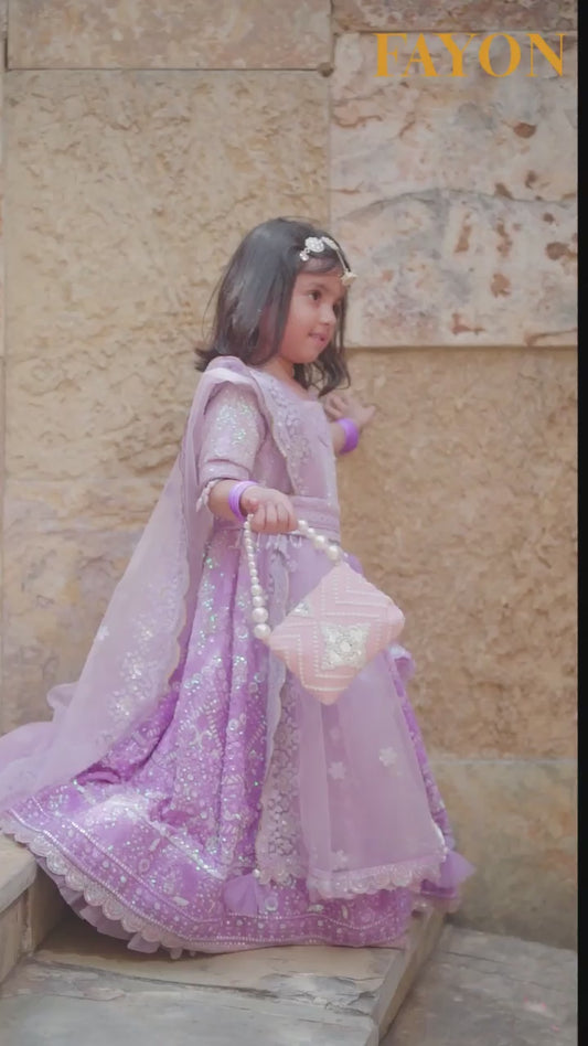 Lilac Thread Work Lehenga for Girls