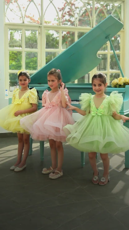 Peach 3D Flower Party Frock