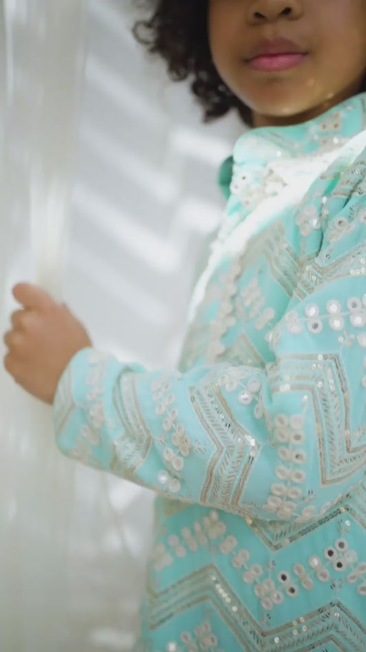 Faux Mirror Embroidered Kurta with Salwar