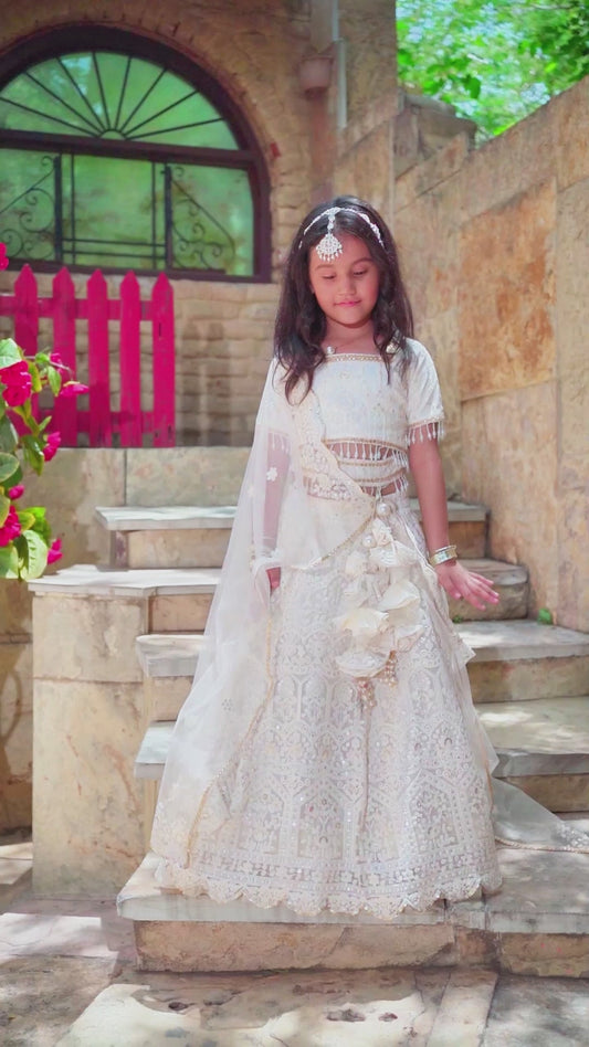 Off-White Thread Lehenga for Girls