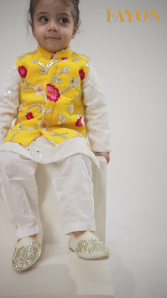 Gotta Embroidery Jacket and White Mirror Kurta Pant for Boys