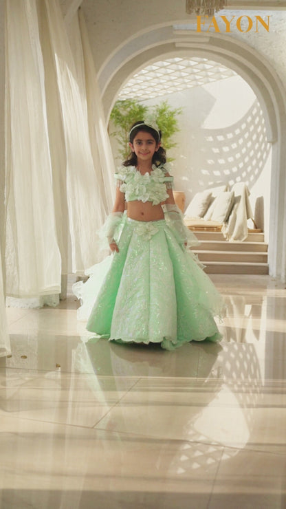 Pista Green Embroidered Lehenga Choli