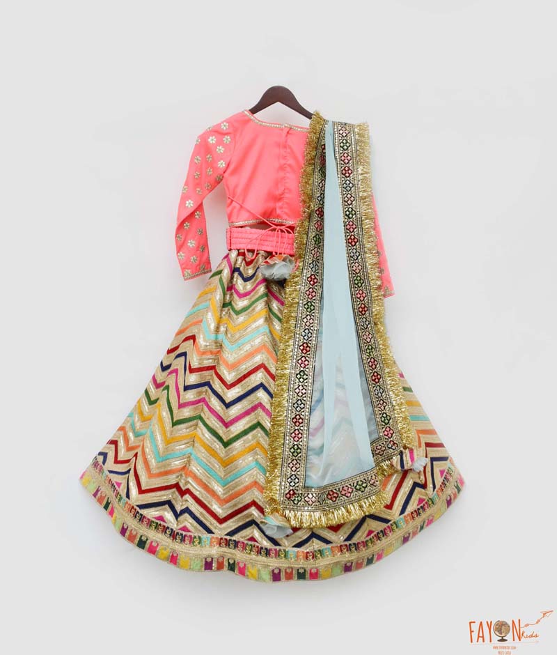 Pink Silk Flower Boti Embroidery Lehenga with Choli Organza Dupatta for Girls