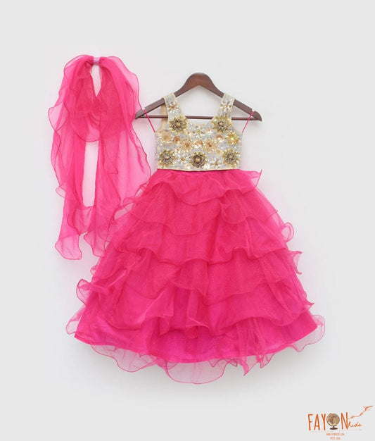 Fayon Kids 3D Flowers Choli and Pink Organza Layers Lehenga for Girls