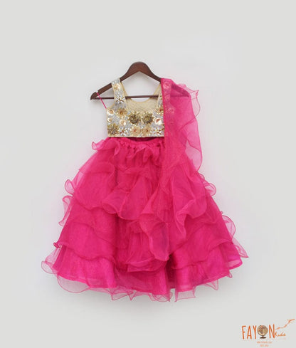 Fayon Kids 3D Flowers Choli and Pink Organza Layers Lehenga for Girls