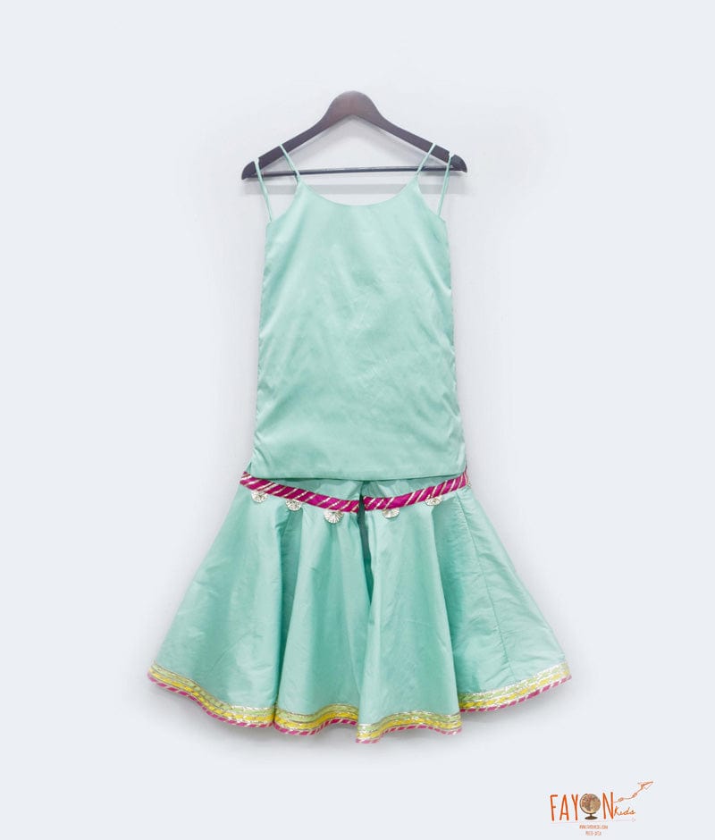 Aqua Blue Chanderi Sharara with Kurti for Girls