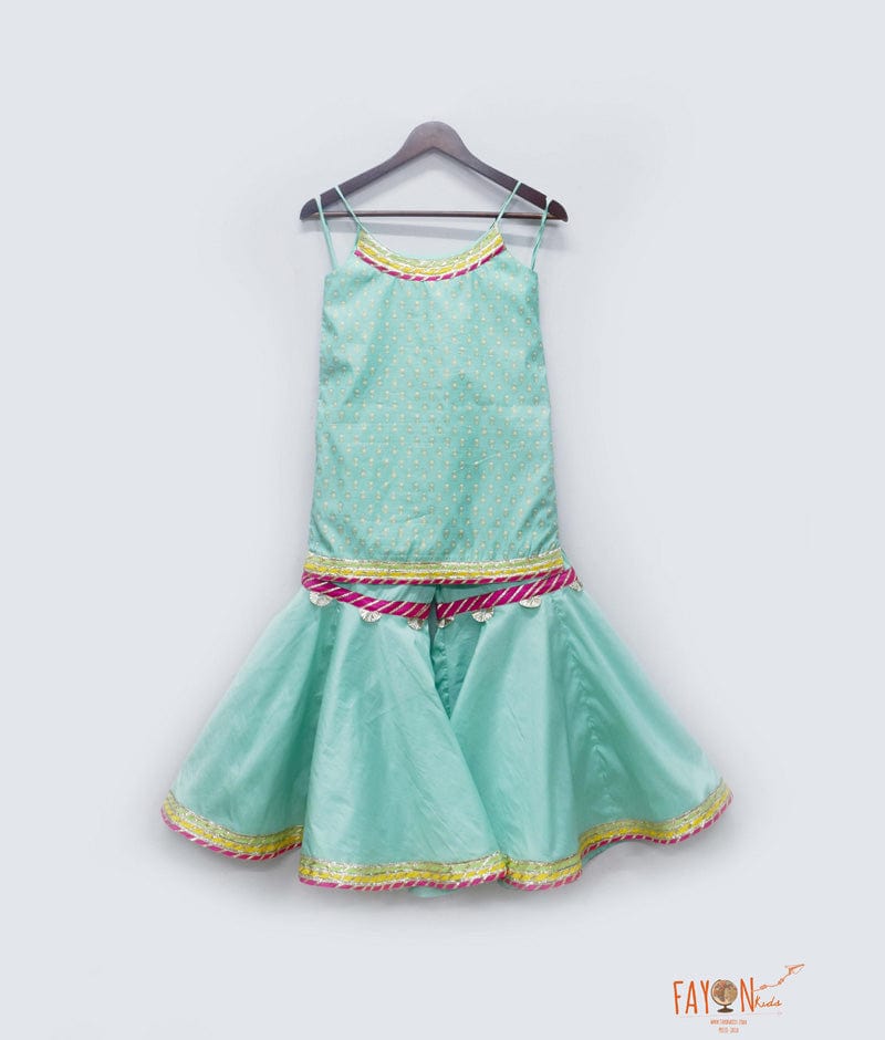 Aqua Blue Chanderi Sharara with Kurti for Girls