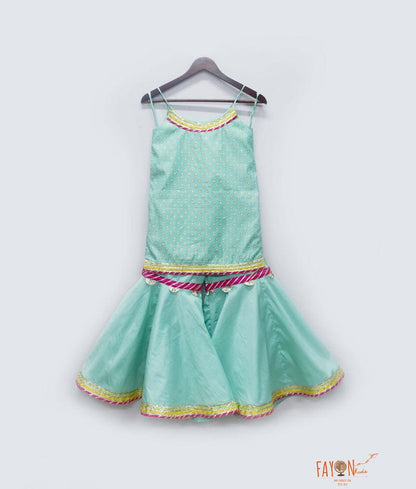 Aqua Blue Chanderi Sharara with Kurti for Girls