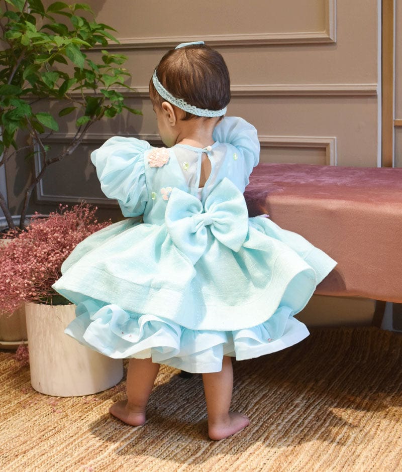 Fayon Kids Aqua Blue Organza Frock for Girls