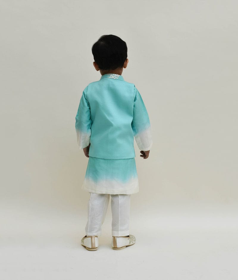 Fayon Kids Aqua Embroidery Jacket with Shaded Kurta Pant for Boys