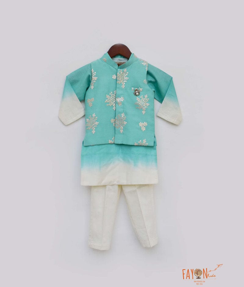 Fayon Kids Aqua Embroidery Jacket with Shaded Kurta Pant for Boys