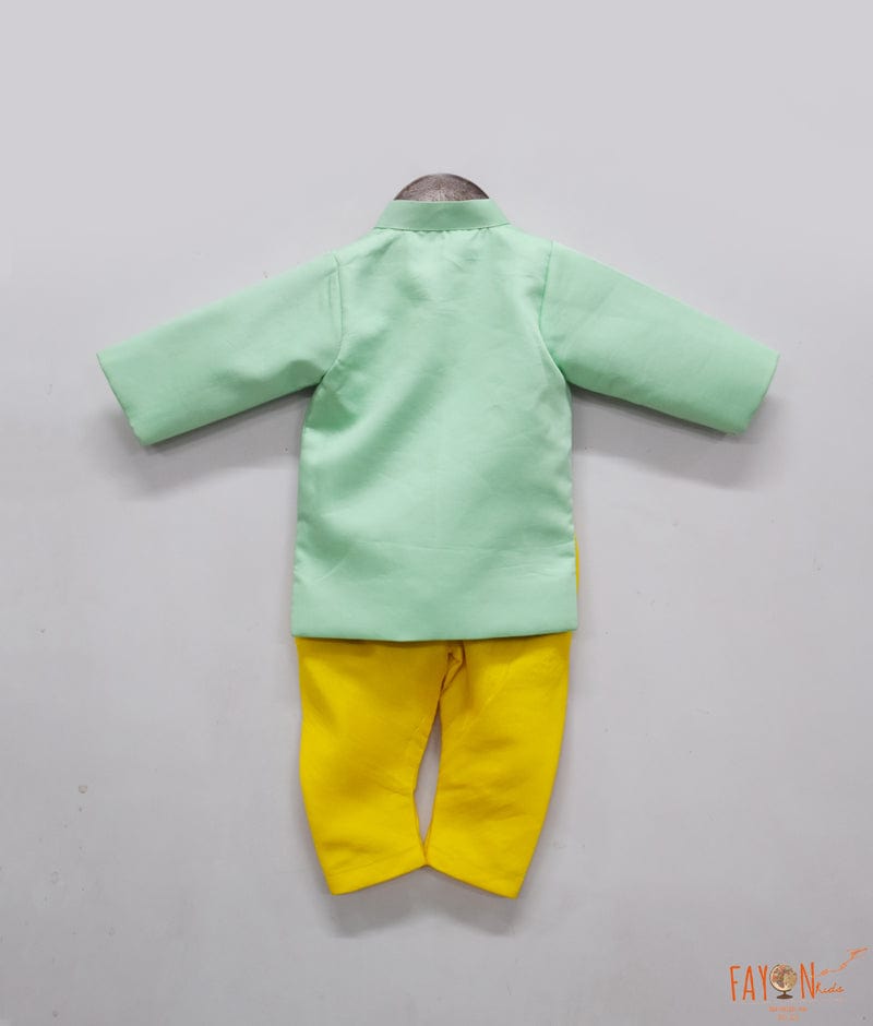 Fayon Kids Aqua Green Ajkan with Yellow Churidar for Boys