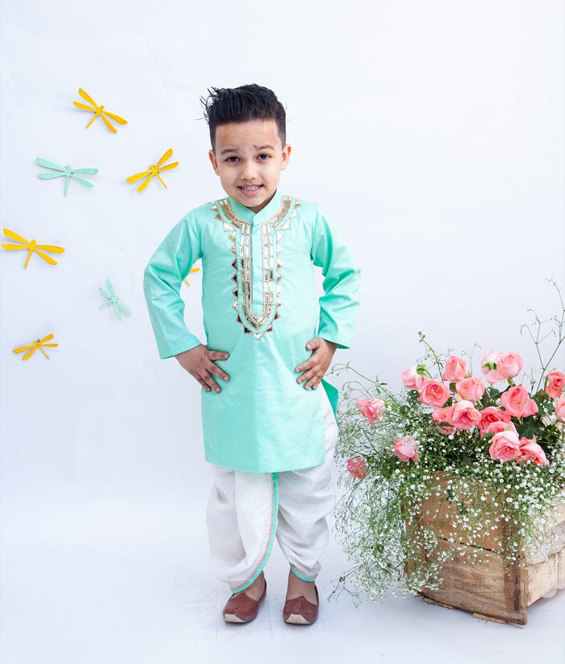 Fayon Kids Aqua Green Kurta with Dhoti for Boys