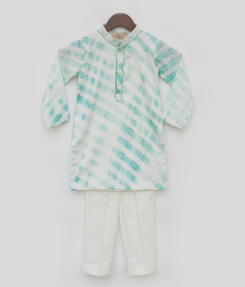 Aqua Green Leheriya Kurta and Pant for Boys