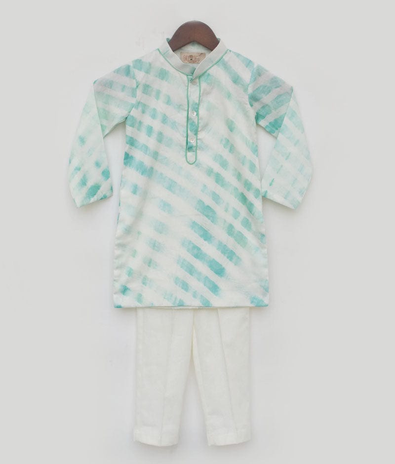 Fayon Kids Aqua Green Leheriya Kurta and Pant for Boys