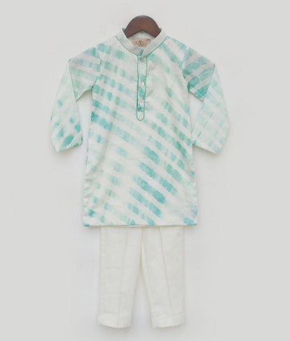 Fayon Kids Aqua Green Leheriya Kurta and Pant for Boys