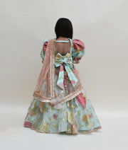 Aqua Net Embroidery Lehenga with Choli Boti Net Dupatta for Girls