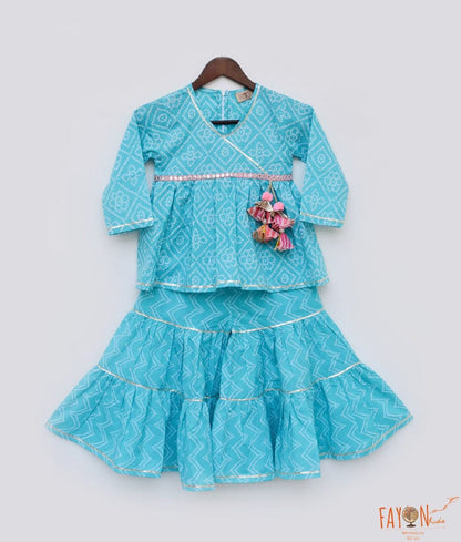 Fayon Kids Aqua Printed Sharara Kurti for Girls