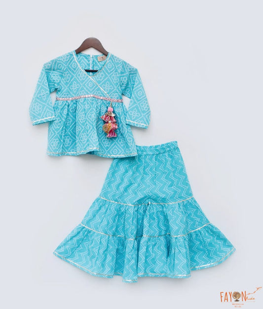 Fayon Kids Aqua Printed Sharara Kurti for Girls