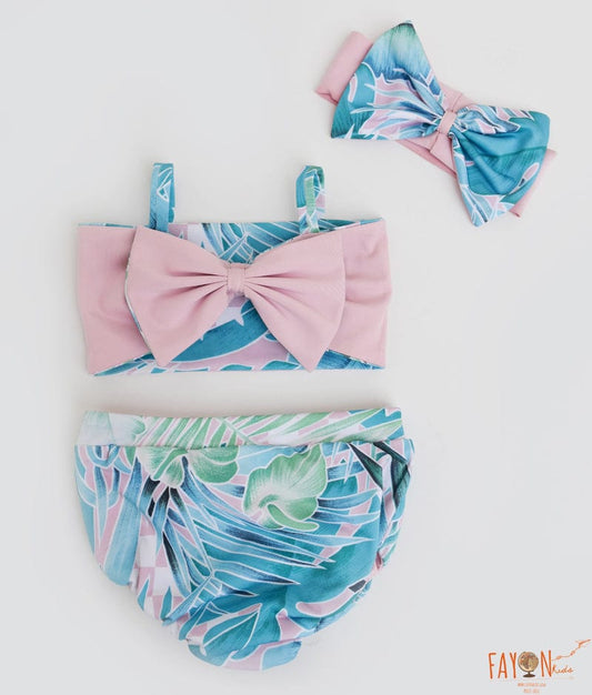 Baby Pink Blue Printed Swim wear for Girls
