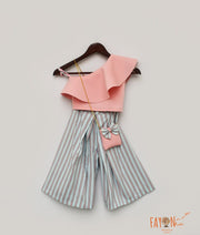 Baby Pink Crop Top with Striped Palazzo Set for Girls