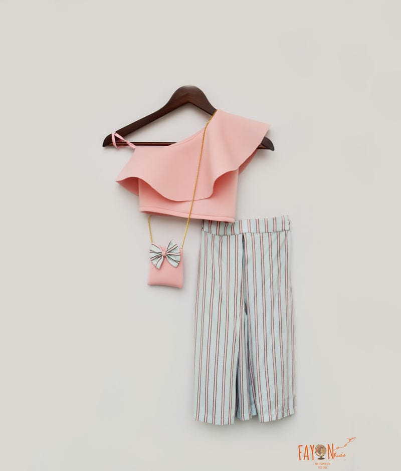 Fayon Kids Baby Pink Crop Top with Striped Palazzo Set for Girls