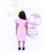 Black Lycra High Low Dress with Flowers for Girls