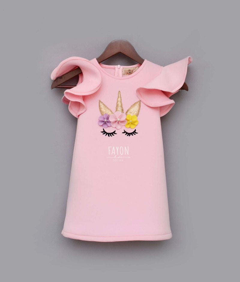 Fayon Kids Baby Pink Neoprene Unicorn Dress for Girls