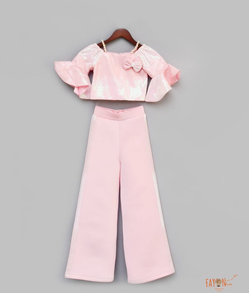 Fayon Kids Baby Pink Sequins Top with Pant for Girls